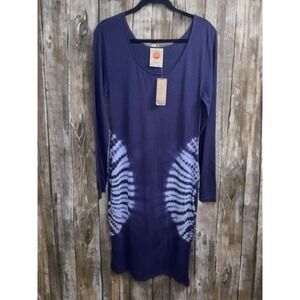 Daily Practice by Anthropologie Navy Tie-Dye Long Sleeve Midi‎ Dress NWT-L